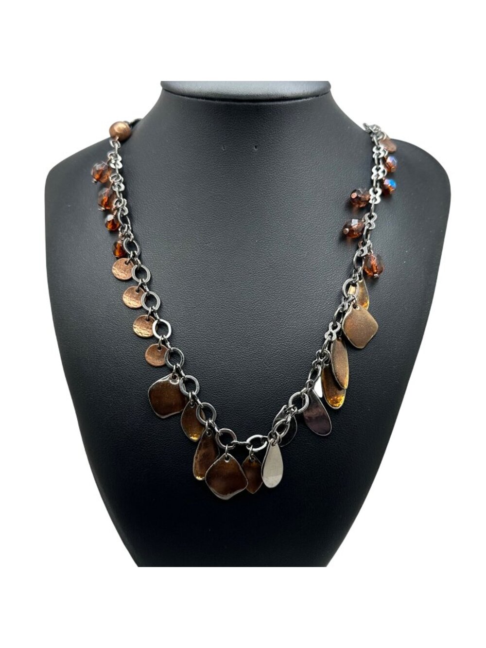 Chico's Necklace Jewelry Statement 36" Adjustable Black Copper Tone Tab Pendant